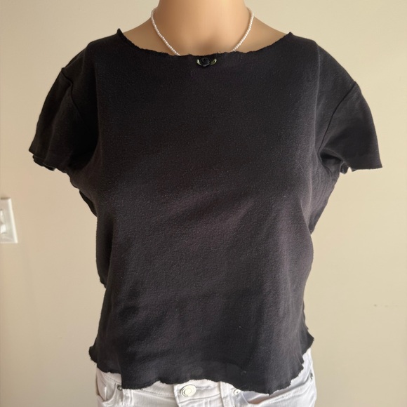 Ann Taylor Tops - Vintage Ann Taylor Black Short Sleeve Top With Cute Little Rose 🌹 Embellishment
